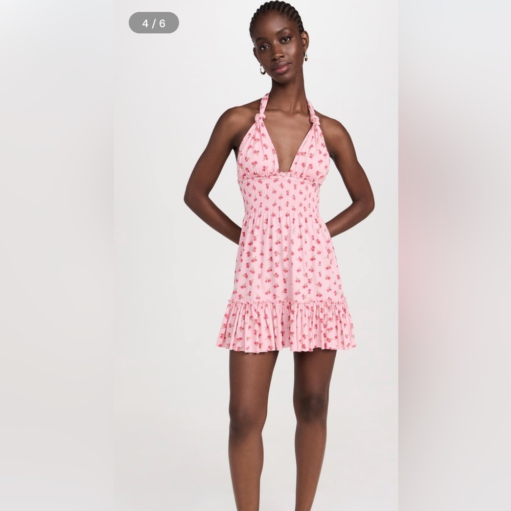 LoveShackFancy Pink Floral Halter Mini Dress NWOT - Picture 2 of 7